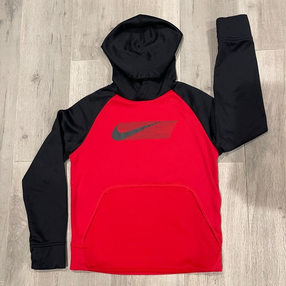 ❤️ Nike Dri-FIT Hoodie Red Black Youth Small Athletic Sweatshirt